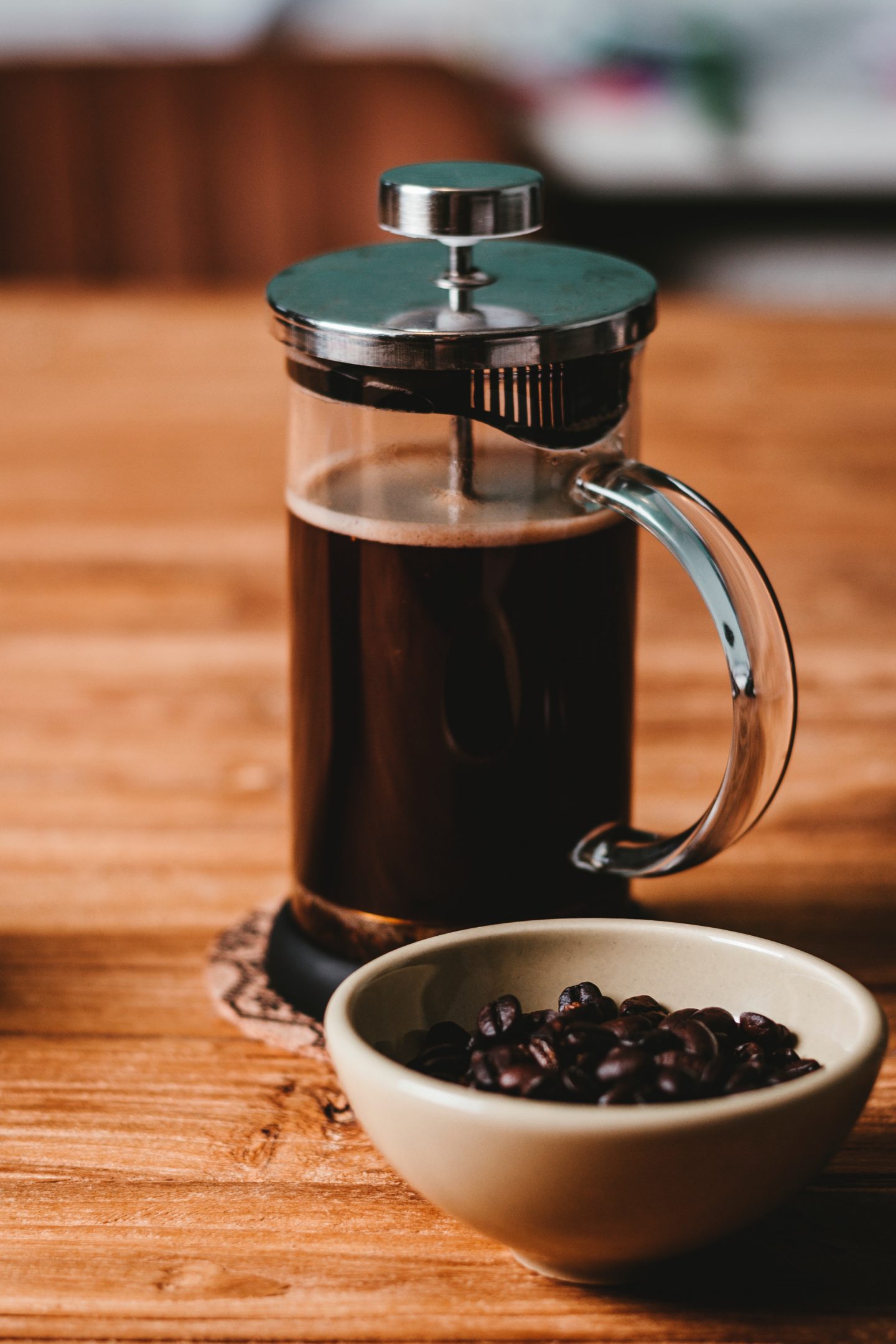 Finished French press coffee served in a cup